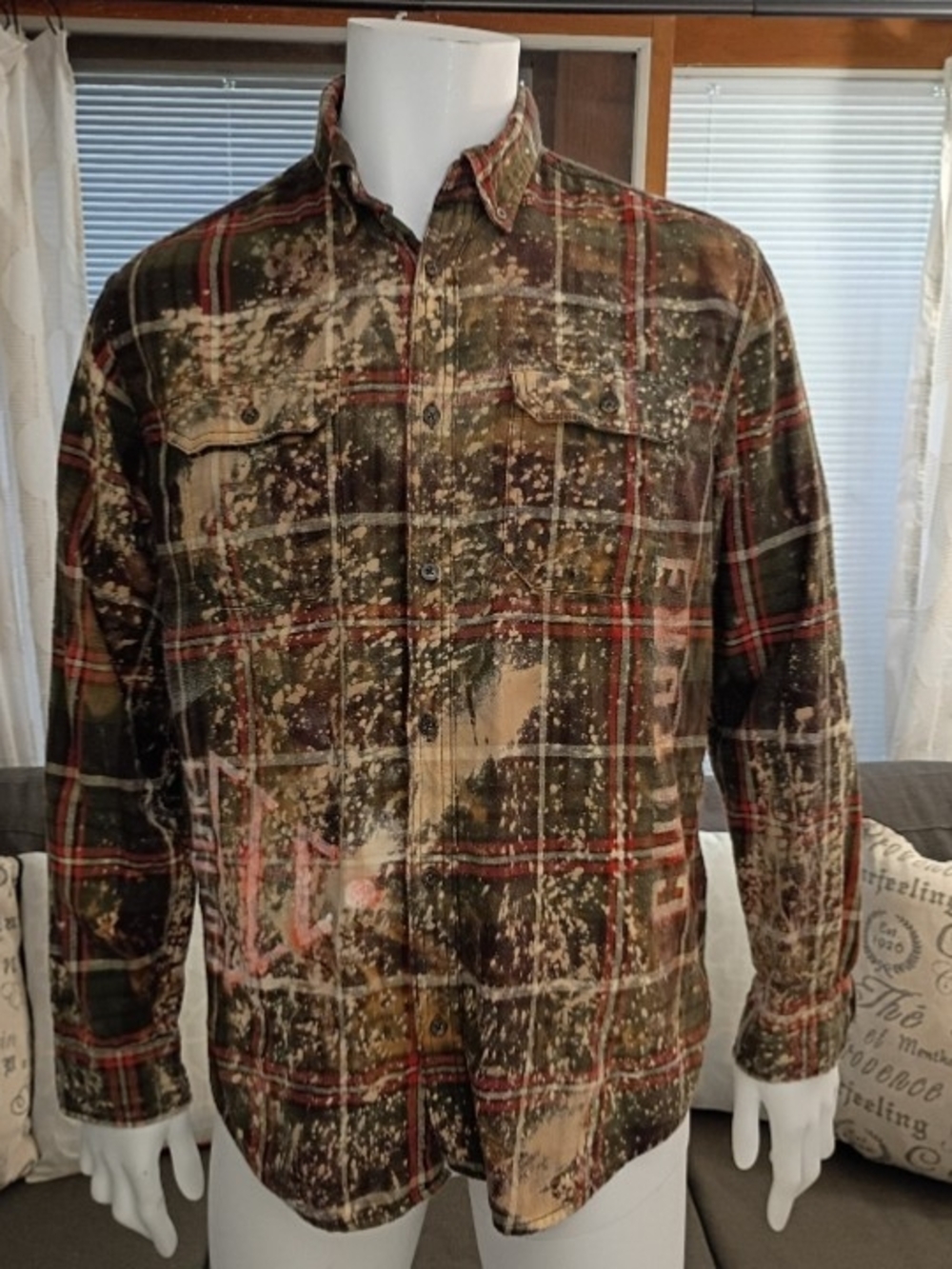 Culture Men's Distressed Plaid Bleach  Thrashed Flannel Button-Up Shirt Brown